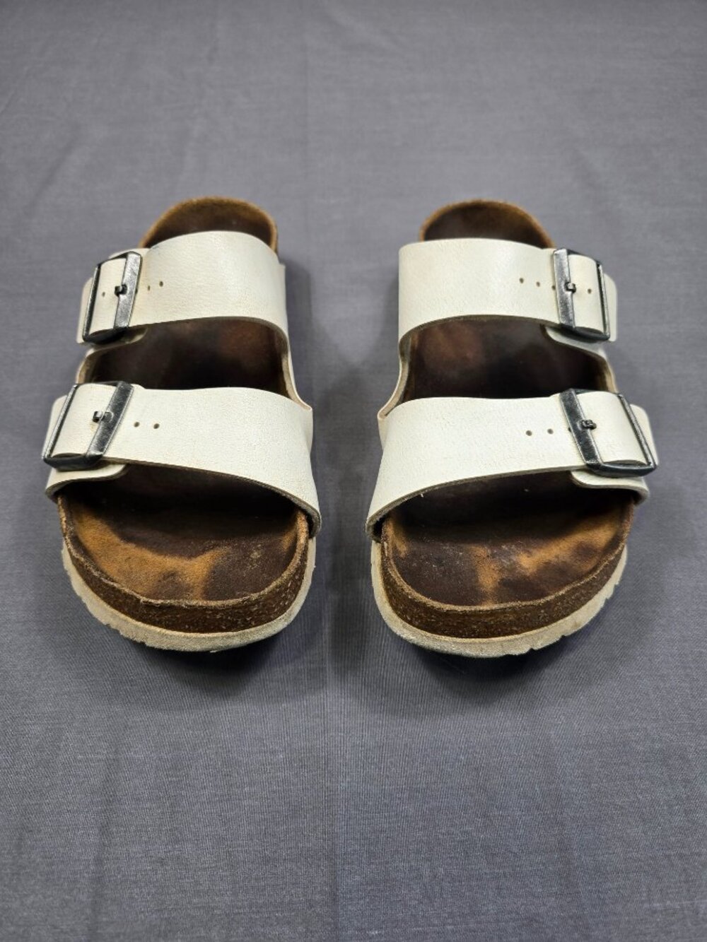 Birkenstock Size 39 Womens Arizona White Leather Sandals Big Buckle